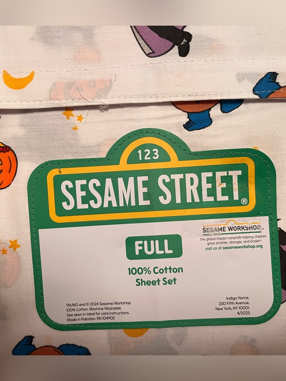Sesame Street Halloween Full Sheet Set Cotton Elmo Cookie Monster & Friends NWT!